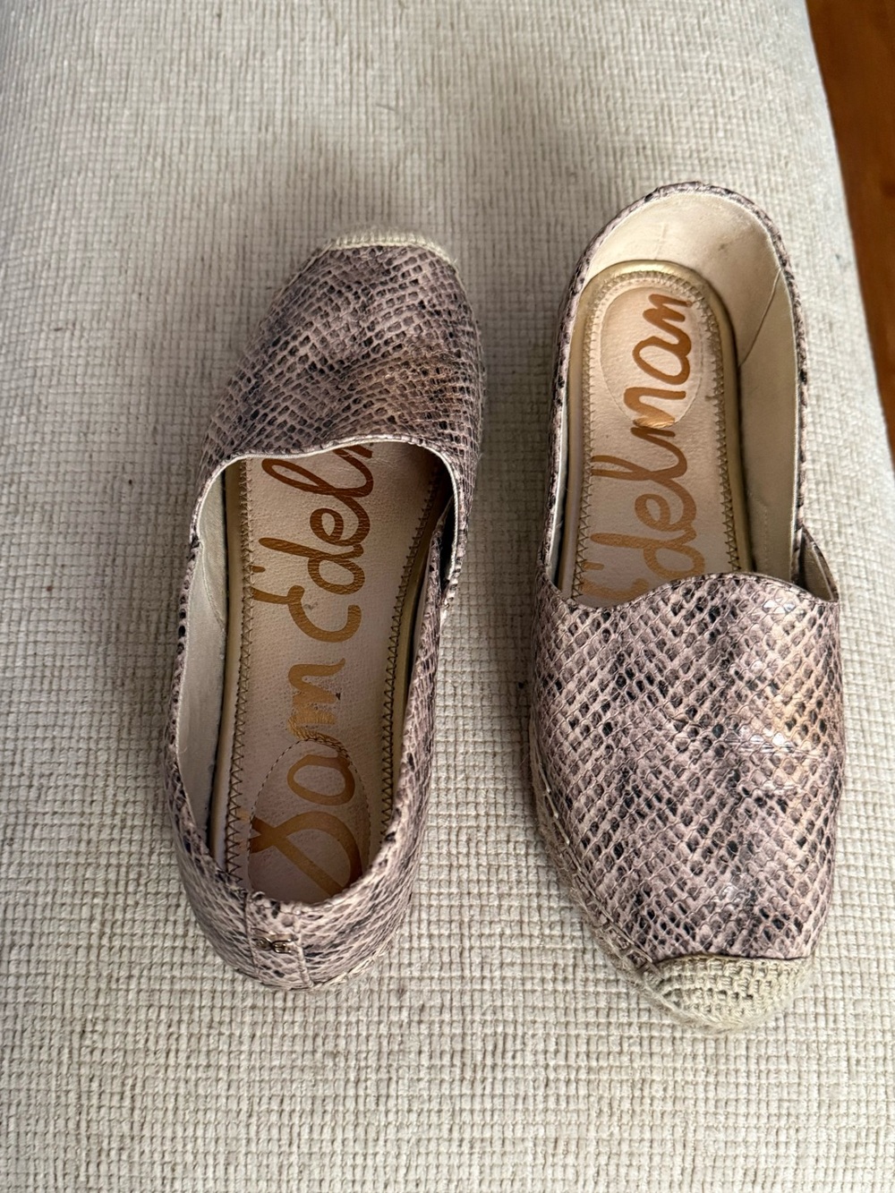 Sam Edelman Pink Taupe Snake-Print Espadrille Slip-Ons